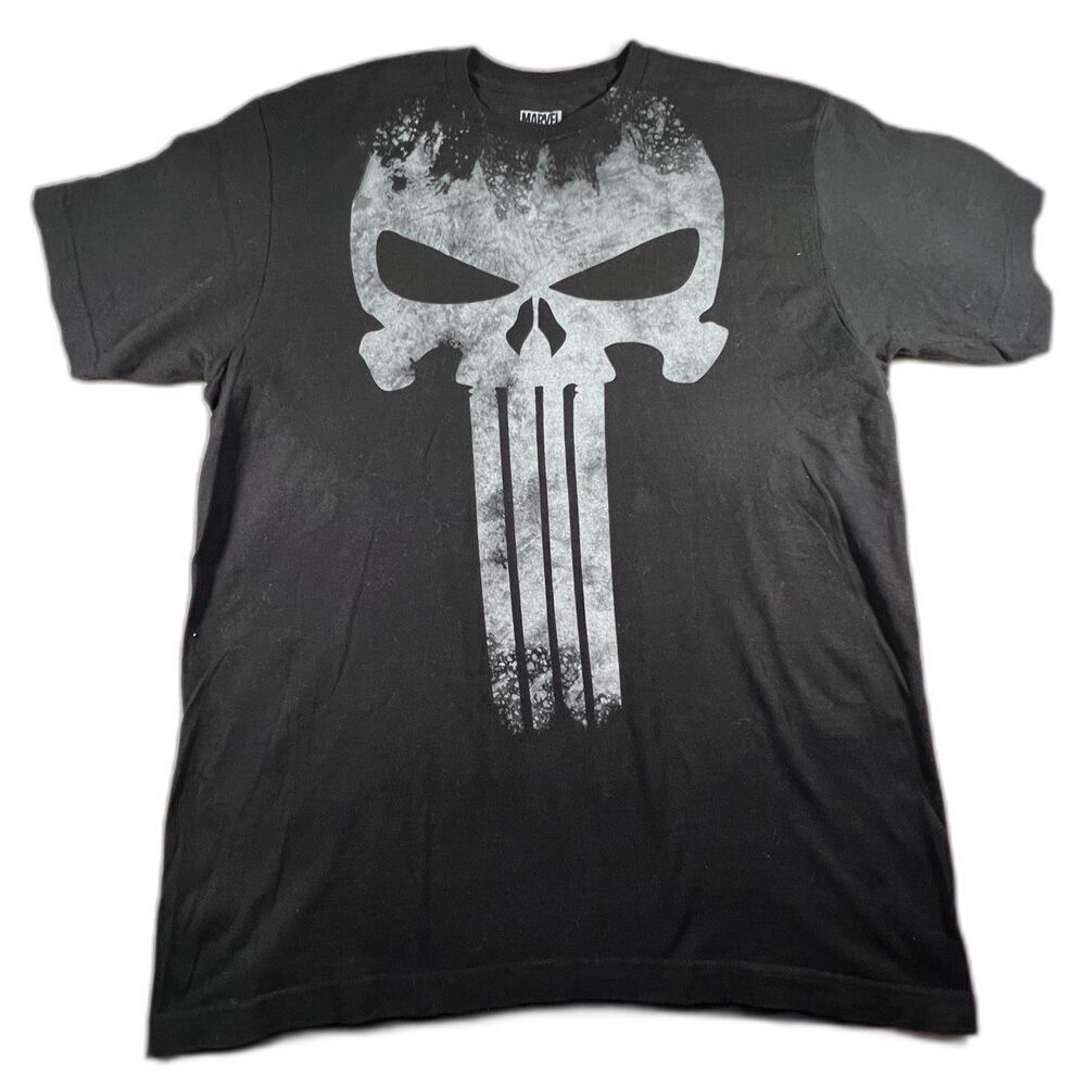 Mens Marvel Punisher Black Skull Graphic Tee Large